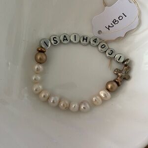Fresh water Pearl and Bead Bracelet with Cross Charm